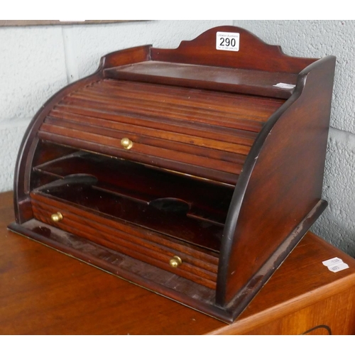 290 - Mahogany desk tidy with tambour front