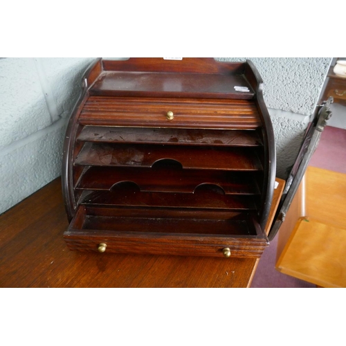 290 - Mahogany desk tidy with tambour front