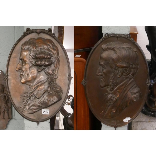 292 - 2 bronze wall plaques - Haydn & Wagner - Image size: 36cm x 49cm