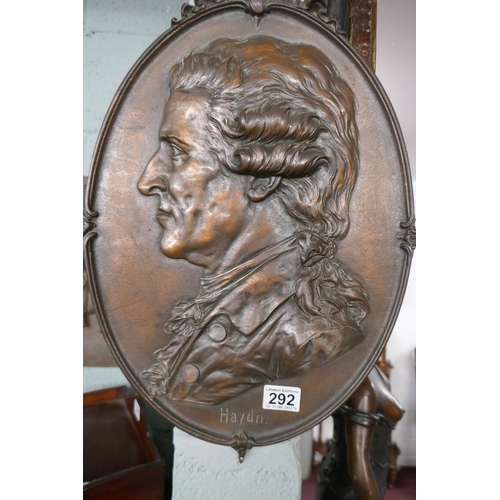 292 - 2 bronze wall plaques - Haydn & Wagner - Image size: 36cm x 49cm