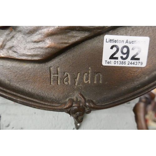 292 - 2 bronze wall plaques - Haydn & Wagner - Image size: 36cm x 49cm