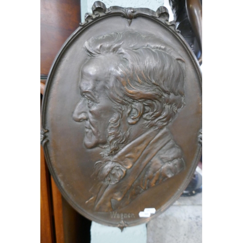 292 - 2 bronze wall plaques - Haydn & Wagner - Image size: 36cm x 49cm