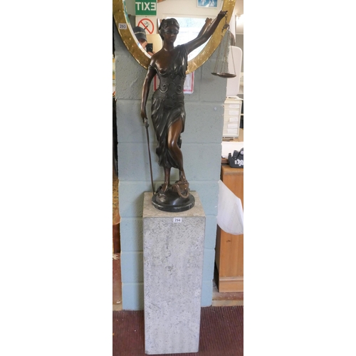 294 - Large bronze statue on marble plinth - Blind Justice - Approx overall height 177cm, statue height 92... 