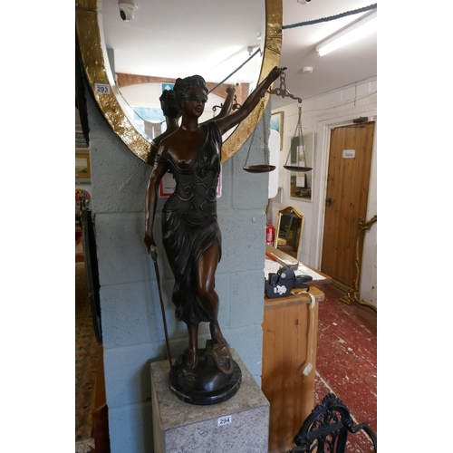 294 - Large bronze statue on marble plinth - Blind Justice - Approx overall height 177cm, statue height 92... 