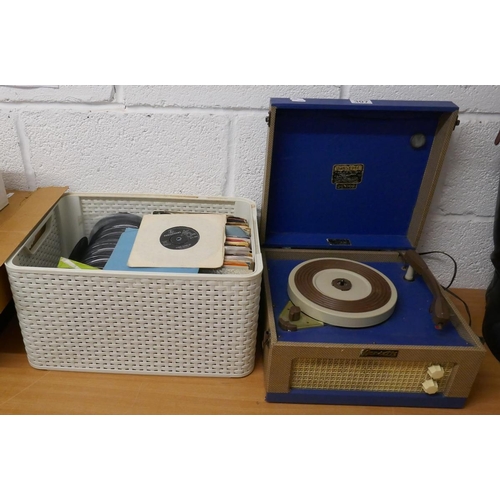 307 - 1960's Dansette record player with large collection of 45's to include The Beatles