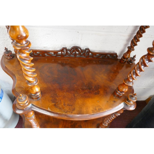 321 - Burr walnut Victorian whatnot - Approx height 124cm