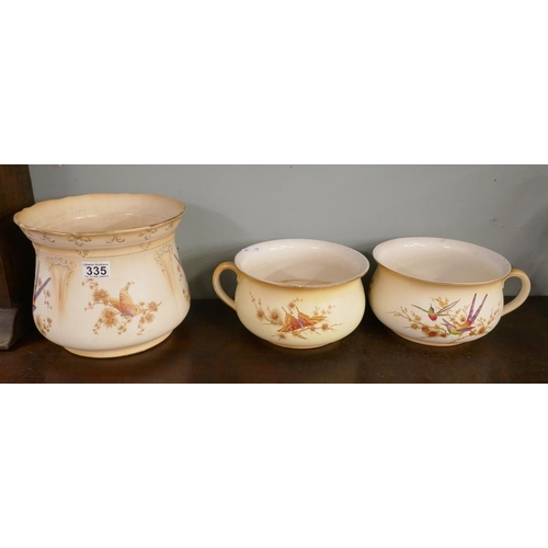 335 - Pair of Crown Ducal chamber pots and a jardenier