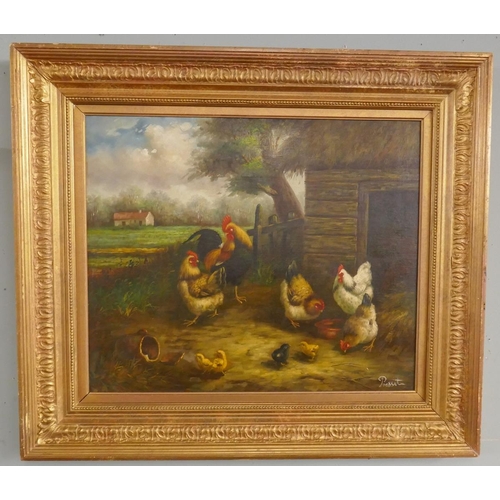 340 - Oil on canvas - Farm yard scene signed Pressit - Image size: 59cm x 49cm