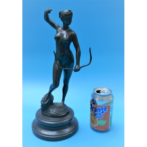 344 - Bronze nude with bow on marble base - Approx. height 33cm