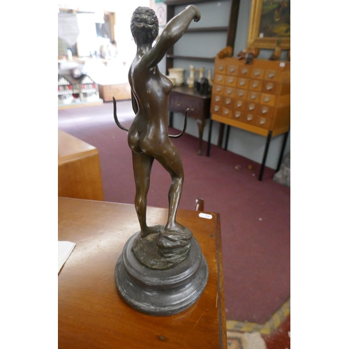 344 - Bronze nude with bow on marble base - Approx. height 33cm