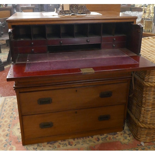 350 - Campaign chest with secretaire drawer - Approx W: 95cm D: 49cm H: 107cm