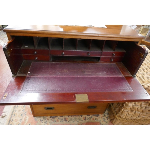 350 - Campaign chest with secretaire drawer - Approx W: 95cm D: 49cm H: 107cm