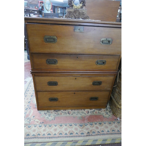 350 - Campaign chest with secretaire drawer - Approx W: 95cm D: 49cm H: 107cm