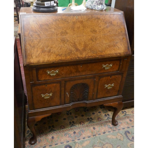 353 - Mahogany & walnut bureau - Approx W: 76cm D: 44cm H: 103cm