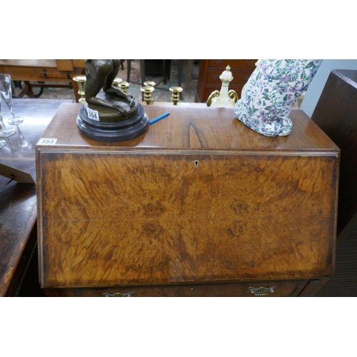 353 - Mahogany & walnut bureau - Approx W: 76cm D: 44cm H: 103cm