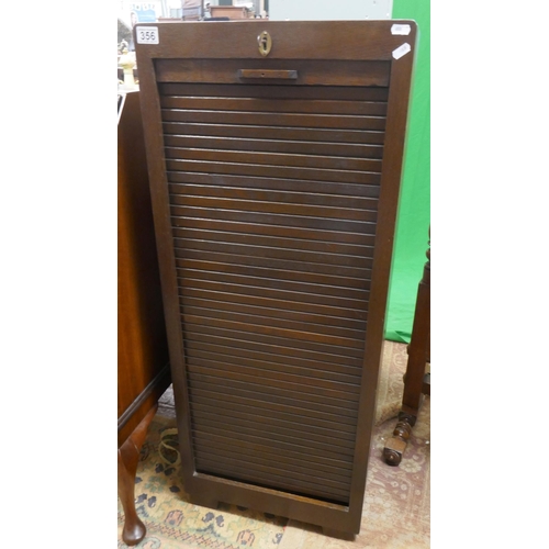 356 - Tambour front cabinet with key - Approx W: 46cm D: 36cm H: 114cm