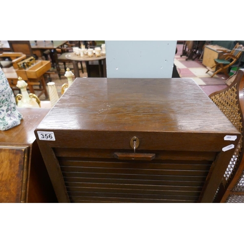 356 - Tambour front cabinet with key - Approx W: 46cm D: 36cm H: 114cm