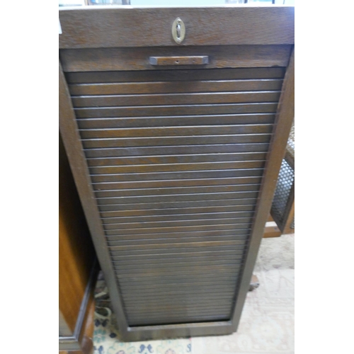 356 - Tambour front cabinet with key - Approx W: 46cm D: 36cm H: 114cm