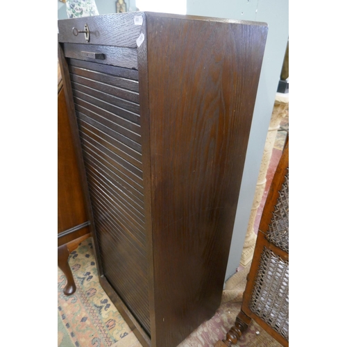 356 - Tambour front cabinet with key - Approx W: 46cm D: 36cm H: 114cm