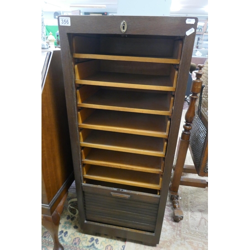 356 - Tambour front cabinet with key - Approx W: 46cm D: 36cm H: 114cm