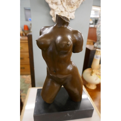 362 - Bronze female torso on marble base - Approx height 32cm