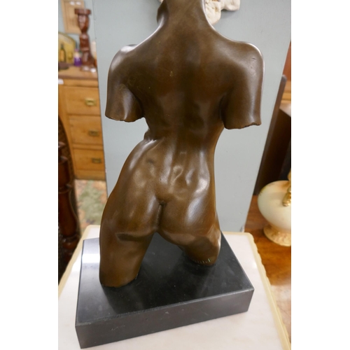 362 - Bronze female torso on marble base - Approx height 32cm