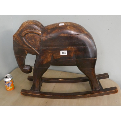 386 - Hardwood rocking elephant - Approx L: 66cm H: 50cm