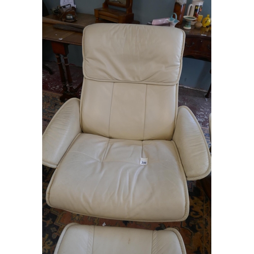 396 - Pair of Stressless reclining leather chairs with matching stools