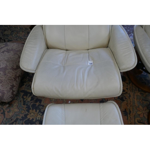 396 - Pair of Stressless reclining leather chairs with matching stools