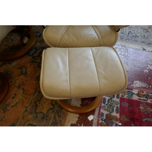 396 - Pair of Stressless reclining leather chairs with matching stools