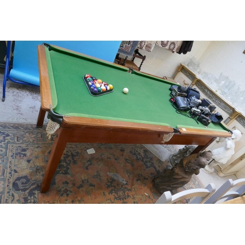 411 - Vintage slate bed pool table with balls - Approx. L: 195cm W: 103cm H: 91cm