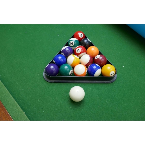 411 - Vintage slate bed pool table with balls - Approx. L: 195cm W: 103cm H: 91cm