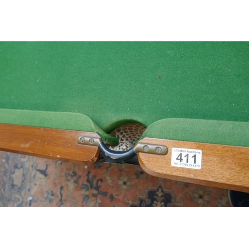 411 - Vintage slate bed pool table with balls - Approx. L: 195cm W: 103cm H: 91cm