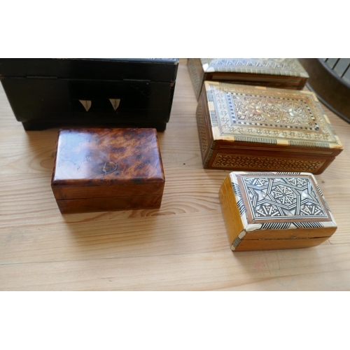 414 - Collection of wooden boxes to include Tunbridge ware