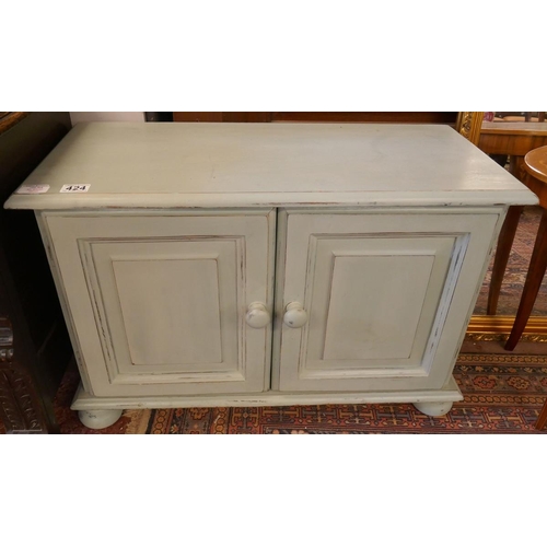 424 - Small duck-egg blue cupboard - Approx. size W:77cm D:34cm H:52cm