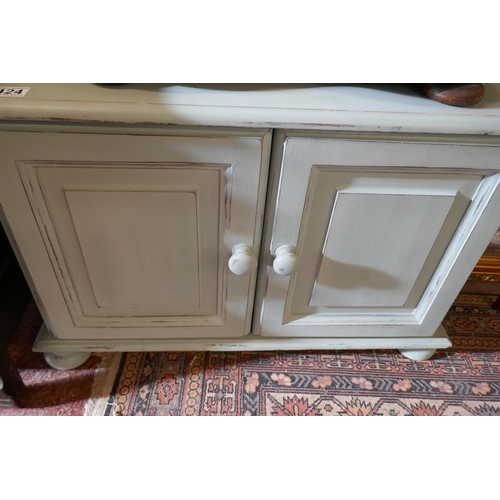 424 - Small duck-egg blue cupboard - Approx. size W:77cm D:34cm H:52cm