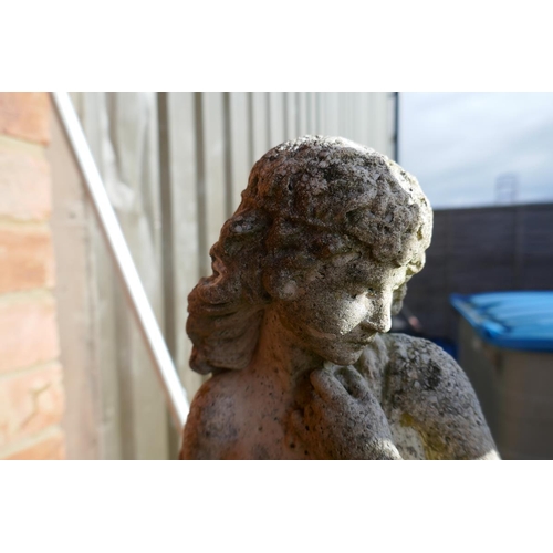 450 - Stone statue of girl on plinth - Approx height 99cm