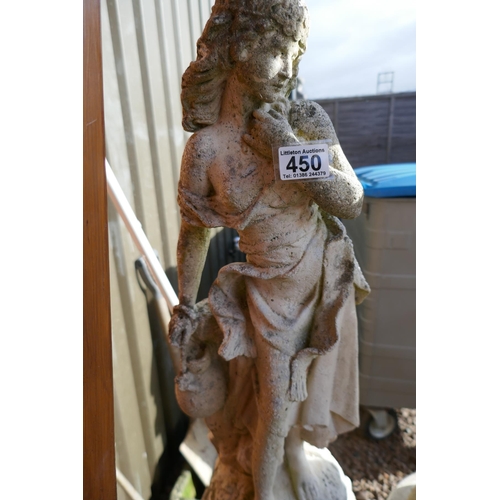 450 - Stone statue of girl on plinth - Approx height 99cm