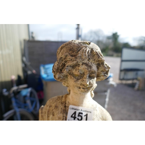 451 - Stone statue of flower girl on plinth - Approx height 103cm