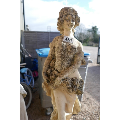 451 - Stone statue of flower girl on plinth - Approx height 103cm