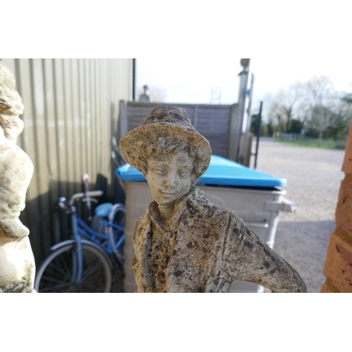 452 - Stone statue of boy on plinth - Approx height 98cm