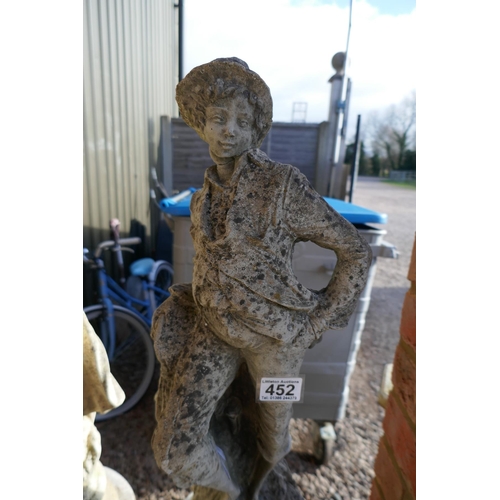 452 - Stone statue of boy on plinth - Approx height 98cm