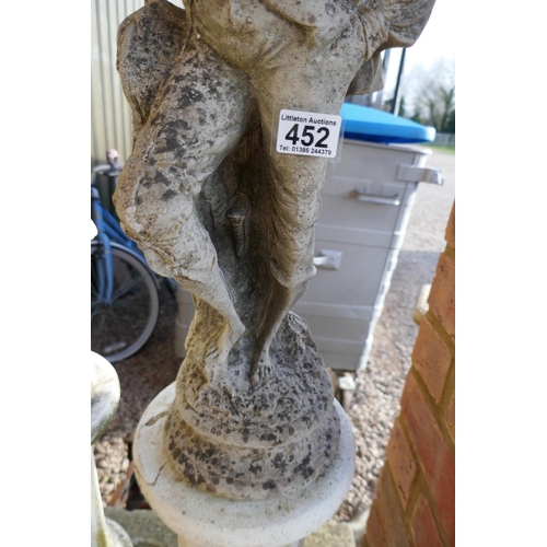 452 - Stone statue of boy on plinth - Approx height 98cm