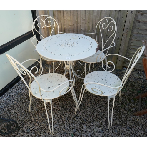 457 - Metal bistro table and 4 matching chairs