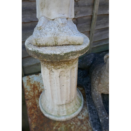 470 - Stone statue of monk on plinth - Approx height 90cm