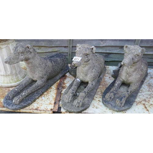 471 - Set of 3 stone dog statues