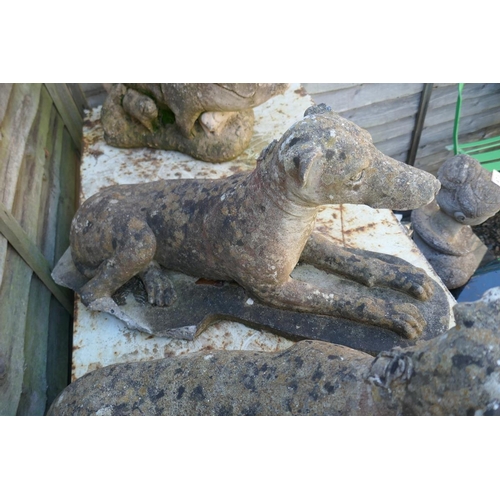 471 - Set of 3 stone dog statues