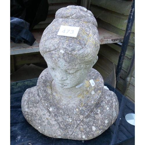 473 - Stone bust of lady - Approx height 37cm