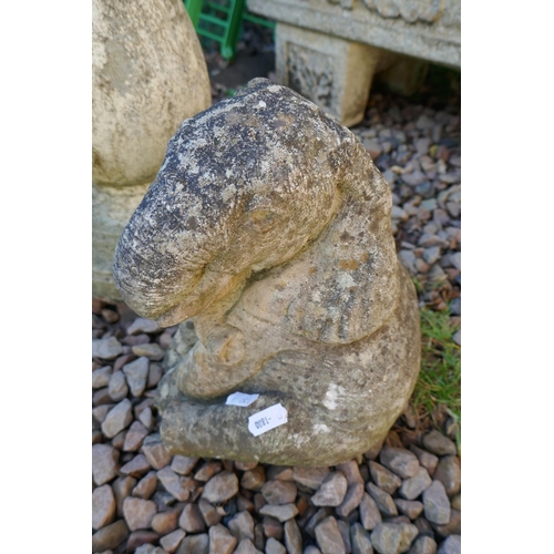 477 - Small stone elephant together with stone sundial