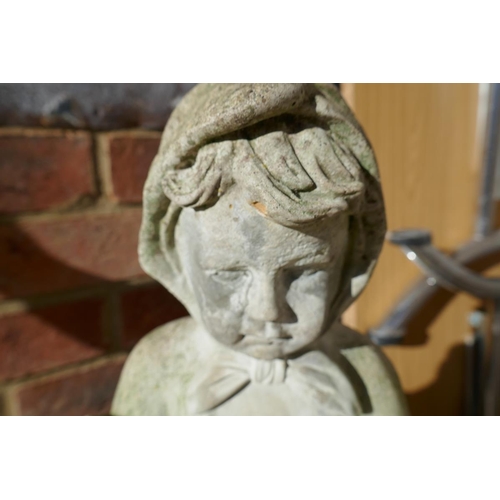 482 - Stone garden bird feeder/bath - Child figure - Approx height 36cm